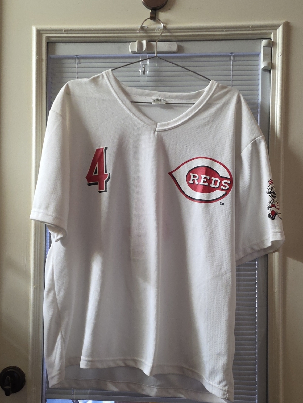 White Reds Logo Baseball Jersey Shirt with Number 4